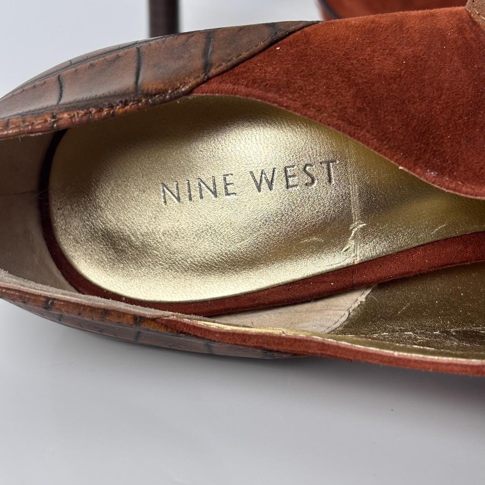 Nine West NW Justice Brown Suede Leather Peep Toe Pump Heels Women size 10M - Picture 7 of 10